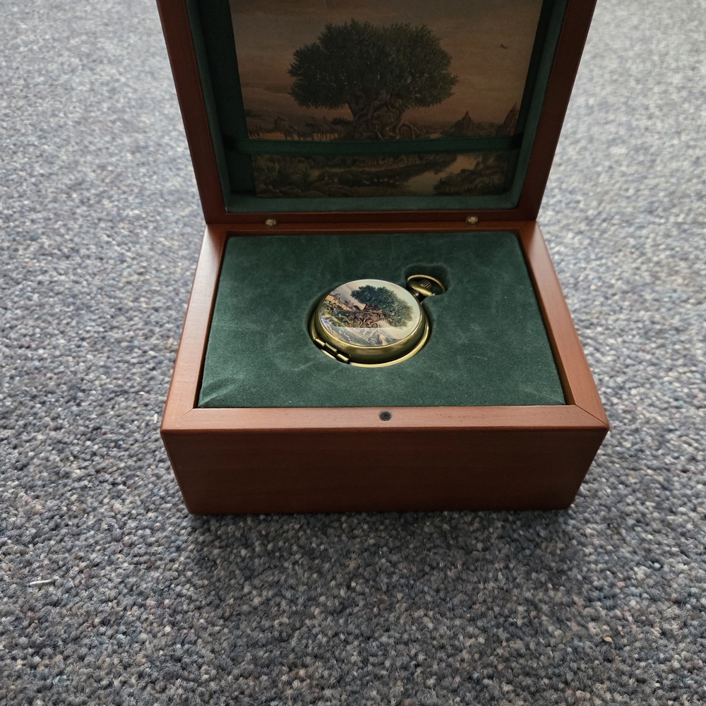 Vintage Gold Pocket Watch with Tree Design - Picture 6 of 9